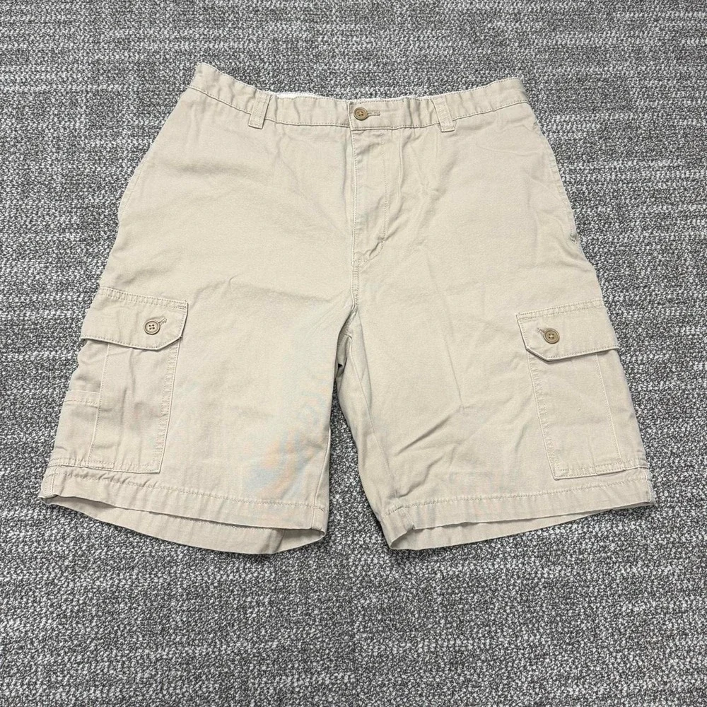 Chaps Mens Cargo Shorts Khaki Tan Cotton Twill Multi Pocket Size 34
